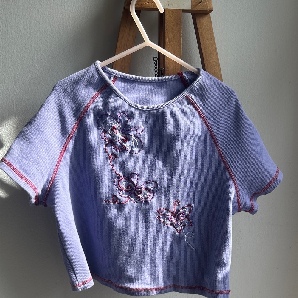 Purple Shirt with Floral Embroidery